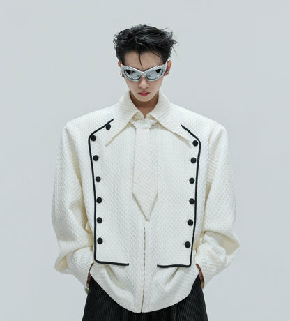 Double-Breasted Textured Tie Design Shirt Jacket WN21740
