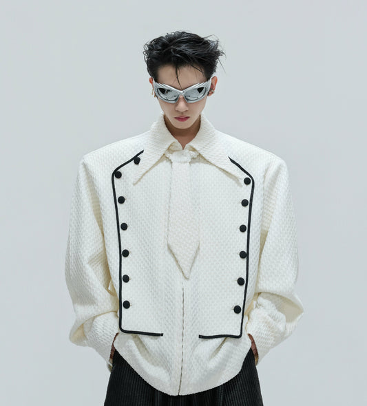 Double-Breasted Textured Tie Design Shirt Jacket WN21740