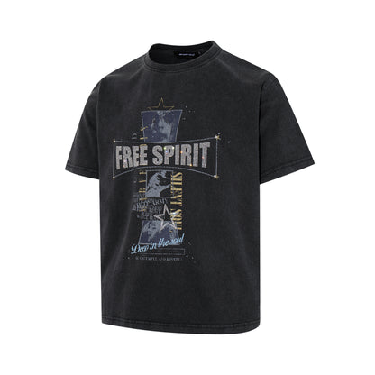 Washed Letter Print Short Sleeve T-Shirt WN25457