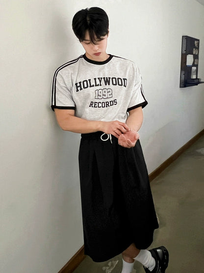 Colorblock Letter Print Oversize Short Sleeve T-Shirt WN20249