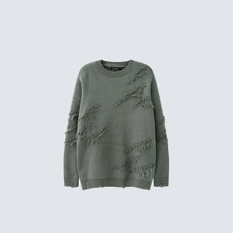 Damage Fringe Split Oversize Knit Sweater WN27952