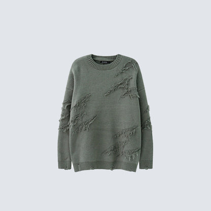 Damage Fringe Split Oversize Knit Sweater WN27952