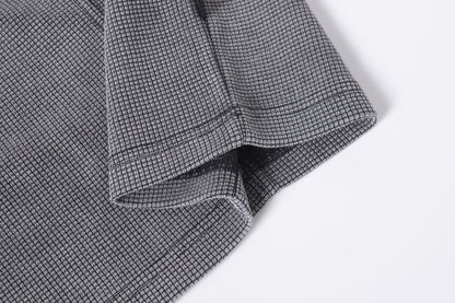 Half-Open Collar Check Wash Damage Short Sleeve T-Shirt WN25643