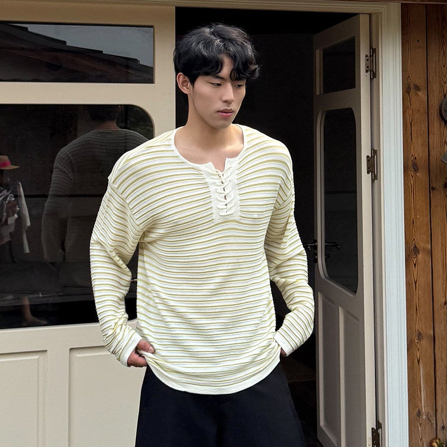 Border Lace-Up Long Sleeve T-Shirt WN25007