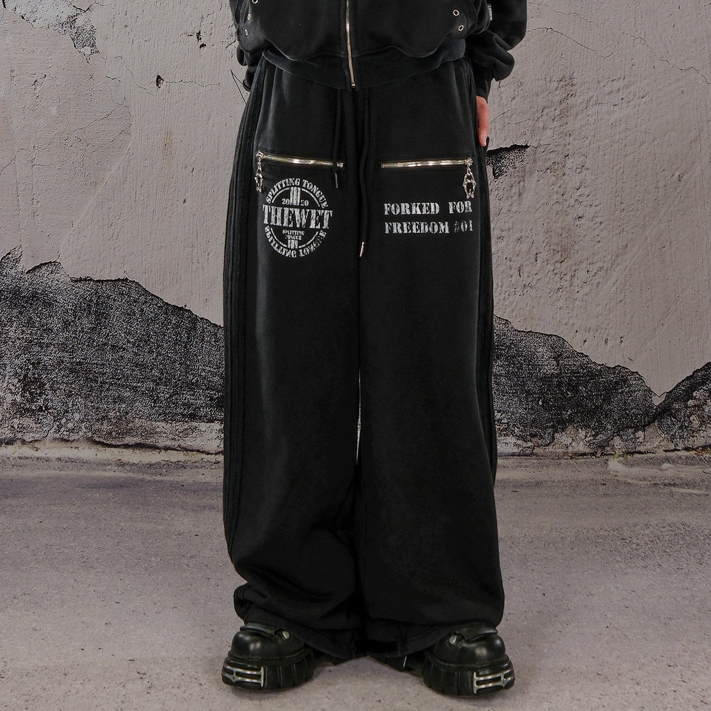 Wide Leg Zip Detail Letter Print Sweatpants WN26633