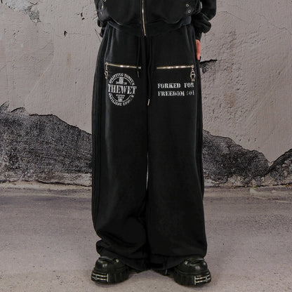 Wide Leg Zip Detail Letter Print Sweatpants WN26633