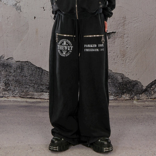 Wide Leg Zip Detail Letter Print Sweatpants WN26633