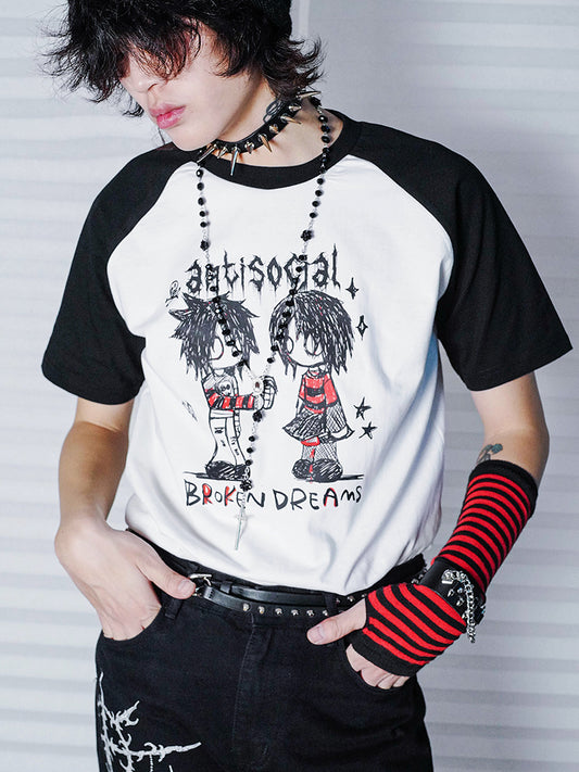 Hand-Drawn Graphic Design Raglan Short Sleeve T-Shirt WN16059
