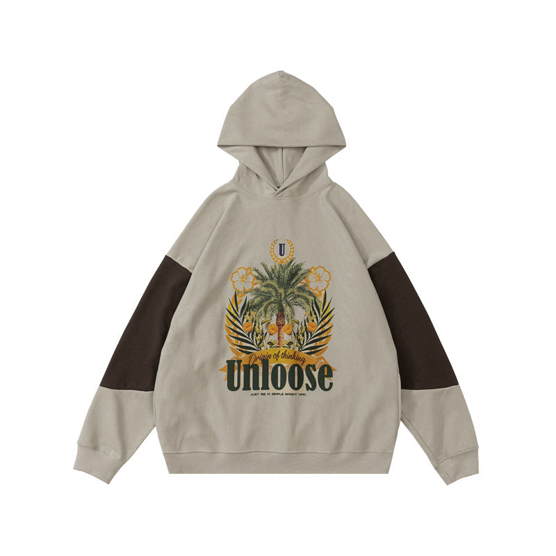 Two-Tone Graphic Print Oversize Zipper Hoodie WN12385