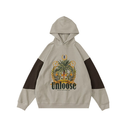 Two-Tone Graphic Print Oversize Zipper Hoodie WN12385