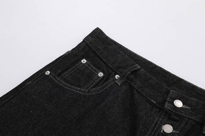 Raw Asymmetrical Button Denim Half Jeans WN26120