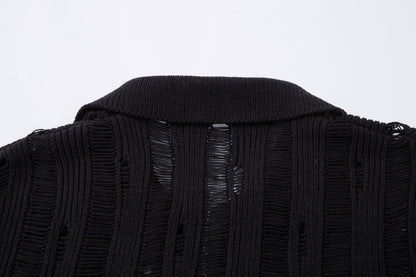 Damage Design Zipper Short Sleeve Knit Shirt WN16198