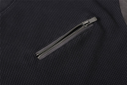 Waffle Panel Zip Design Short Sleeve T-Shirt WN26751