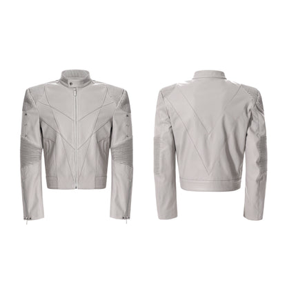 Apocalypse Knight Exoskeleton Stand Neck Leather Jacket & Flare pants Setup WN23281