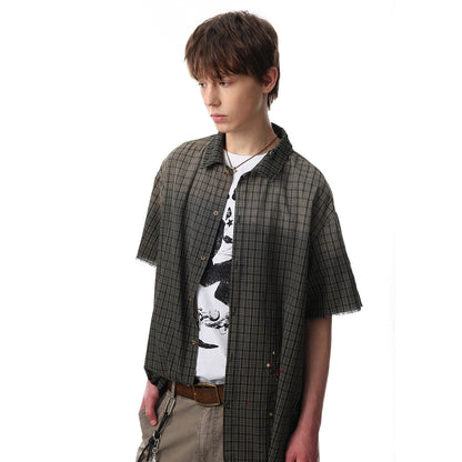 Plaid Cut Gradient Washed Short Sleeve Shirt WN25678