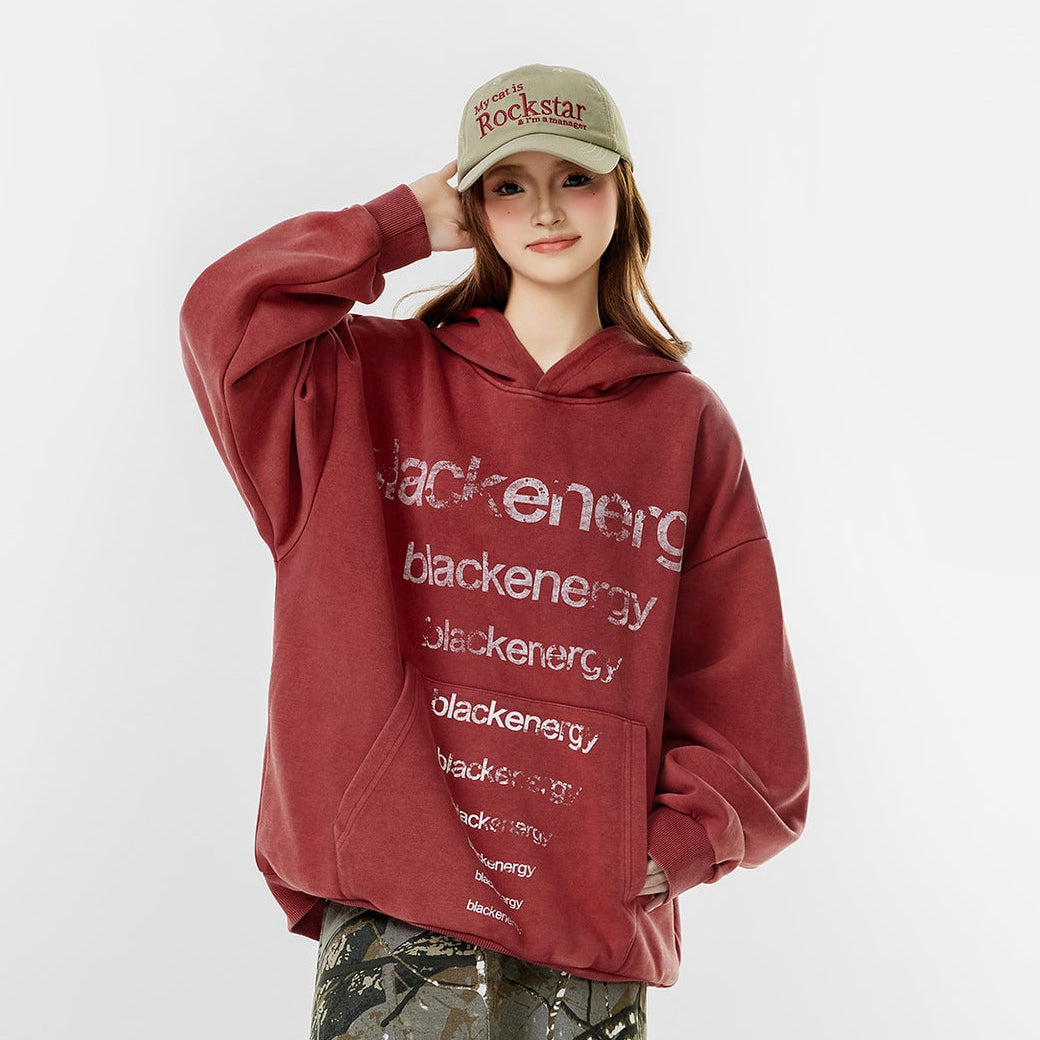 Washed Letter Print Hoodie WN25506