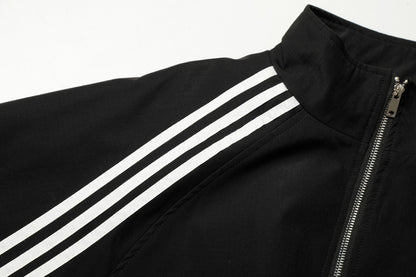Stripe Zipper Jacket & Stripe Wide Leg Pants Setup WN28059