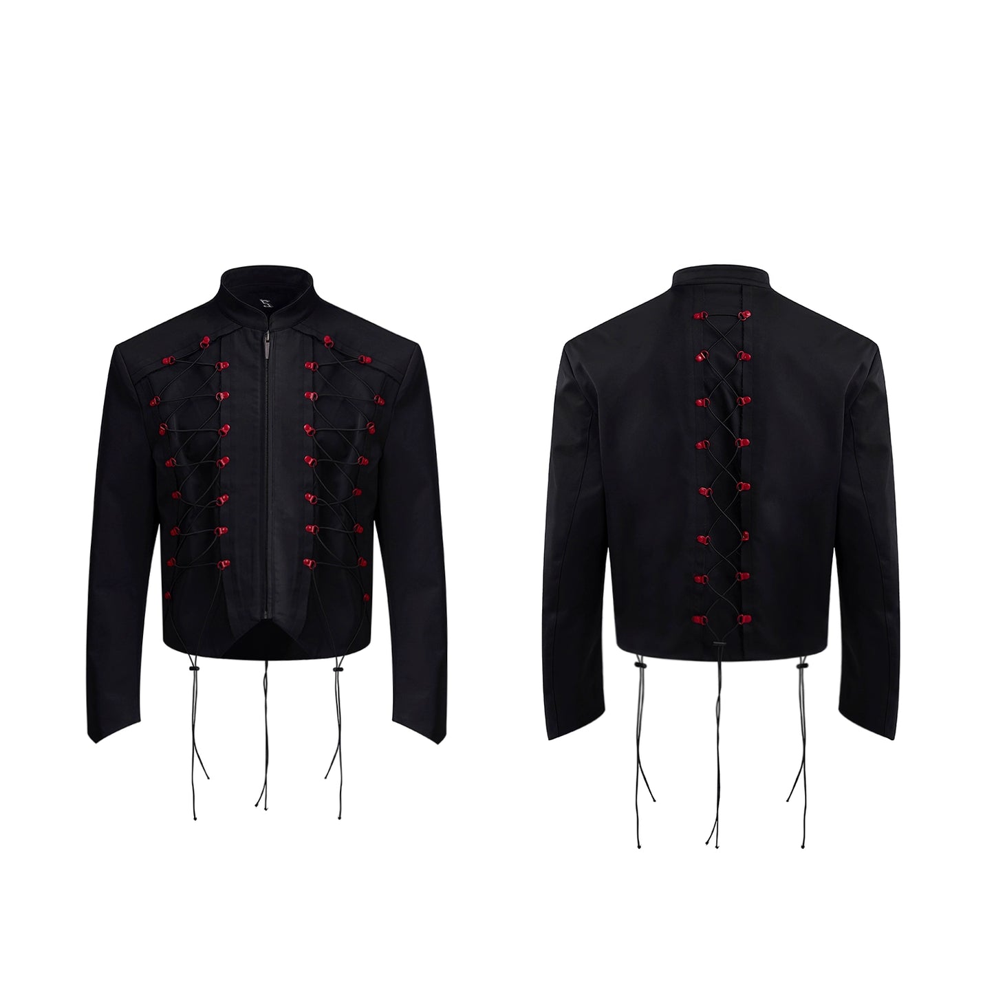 Drawstring Design Stand Neck Short Jacket & Wide Leg Trousers Setup WN20508