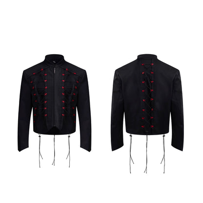 Drawstring Design Stand Neck Short Jacket & Wide Leg Trousers Setup WN20508