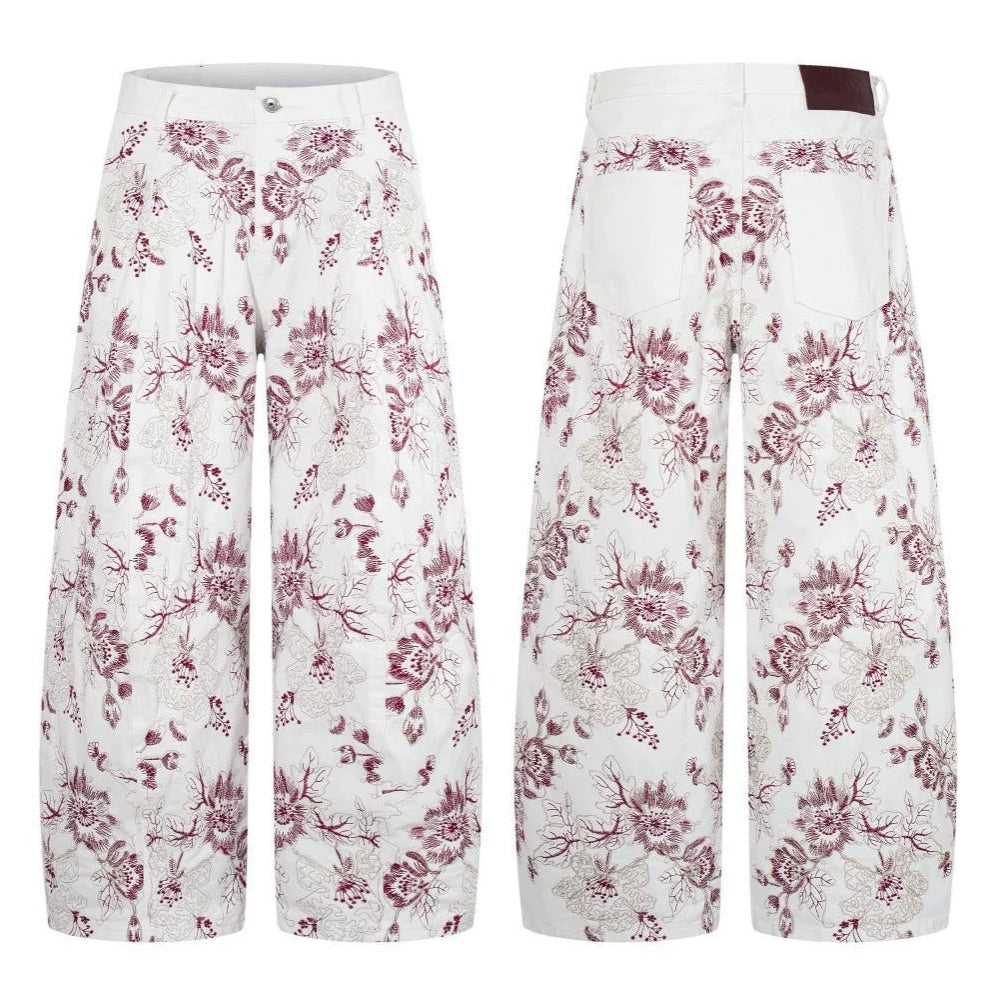 Floral Print Wide Leg Denim Jeans WN28004