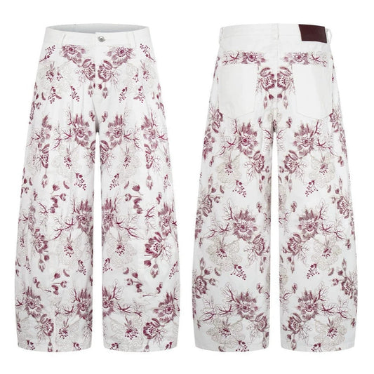 Floral Print Wide Leg Denim Jeans WN28004