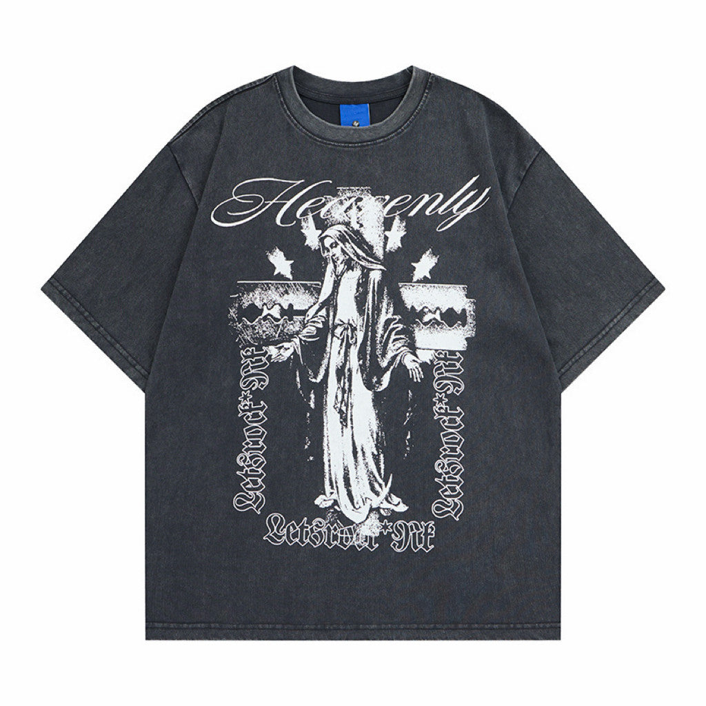 Cross Print Damage Short Sleeve T-Shirt WN24462