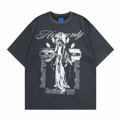 Cross Print Damage Short Sleeve T-Shirt WN24462