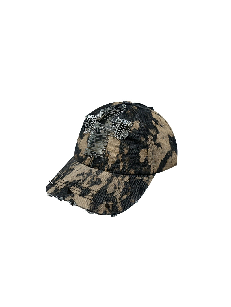 Cross Metal Hollow Tie-Dye Washed Cap WN21113