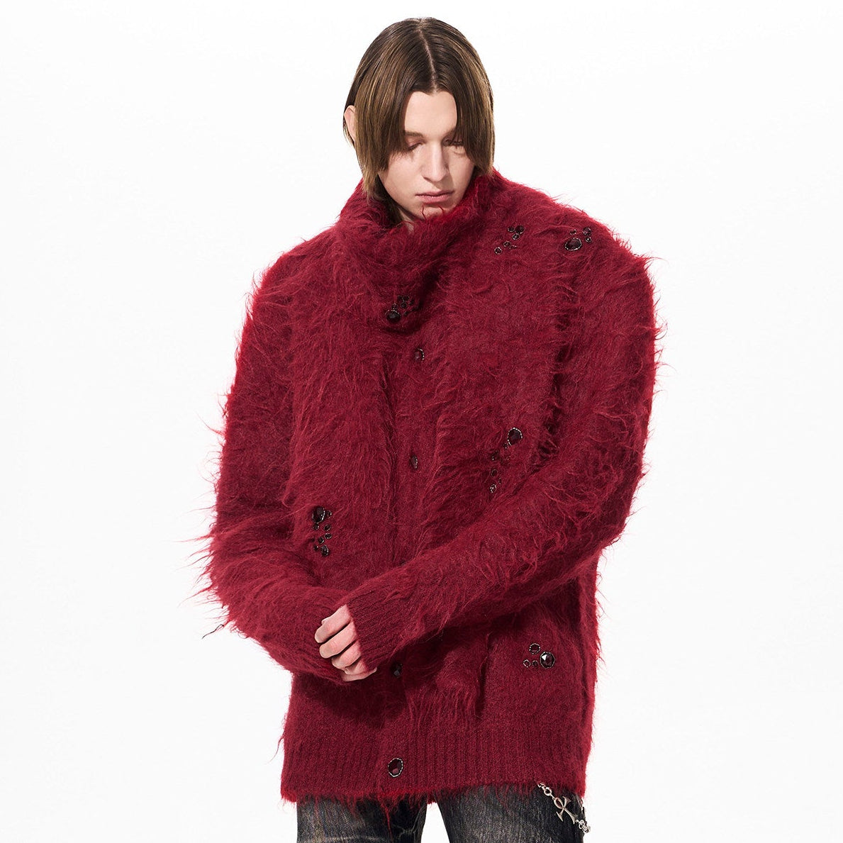 V-Neck Knit Cardigan & Scarf Set WN23266