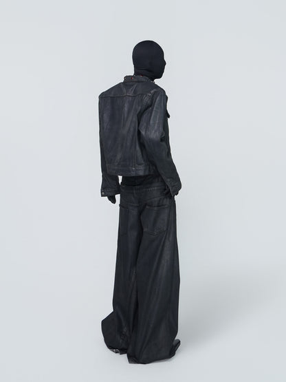 Wax Coated Short Denim Jacket & Wax Coated Wide Leg Denim Jeans Setup WN24302