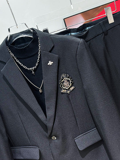 Badge Embroidery Tailored Jacket & Straight Trousers Setup WN23955