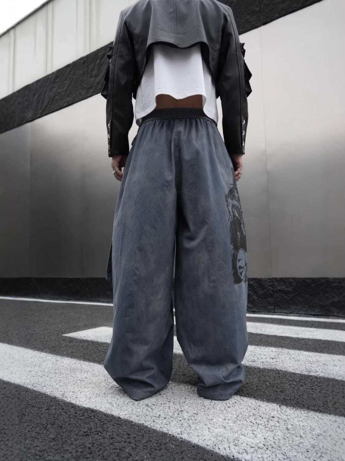 Graphic Print Text Detail Wide Leg Pants WN28088