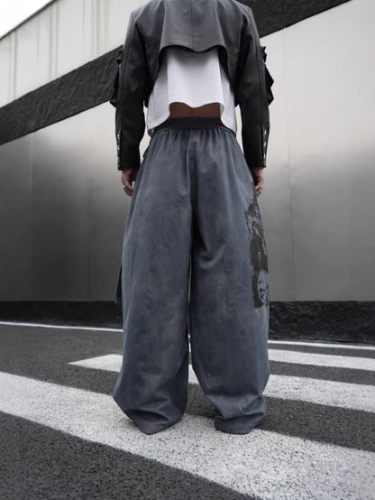 Graphic Print Text Detail Wide Leg Pants WN28088
