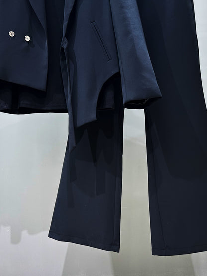 Asymmetric Short Shoulder-Pad Tailored Jacket & Flare Trousers Setup WN23848