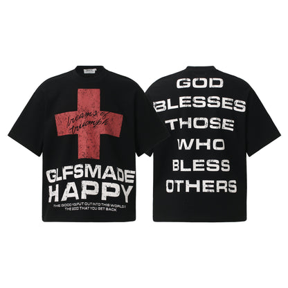 Cross Letter Print Short Sleeve T-Shirt WN26137