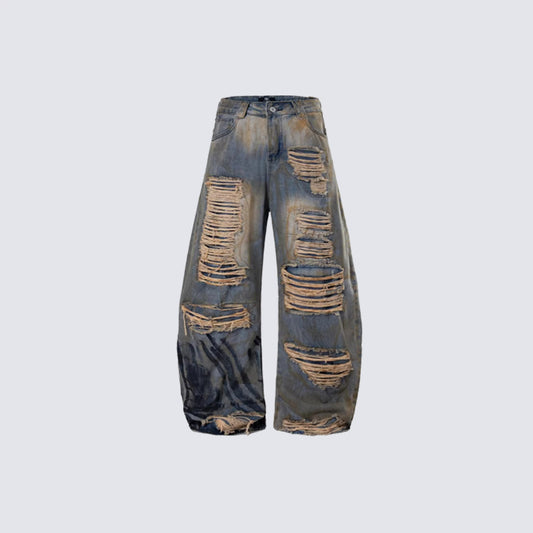 Heavy Damage Paint Wide Leg Denim Jeans WN28042