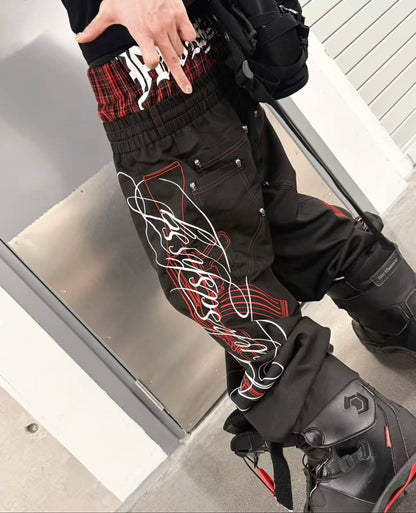 Plaid Waist Drawstring Graphic Detail Pants WN27387