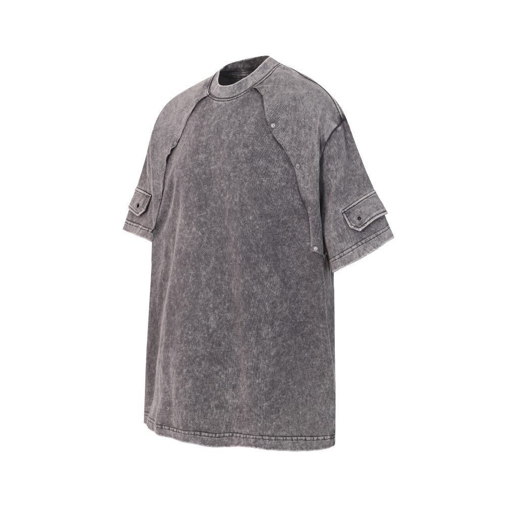 Metal Stud Patchwork Asymmetric Deconstructed Short Sleeve T-Shirt WN27906