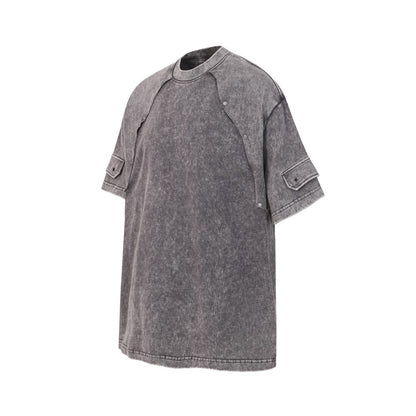 Metal Stud Patchwork Asymmetric Deconstructed Short Sleeve T-Shirt WN27906