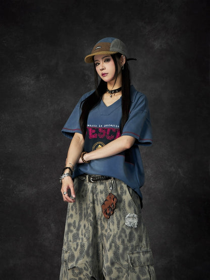 Washed Colorblock Graphic Print Short Sleeve T-Shirt WN18455