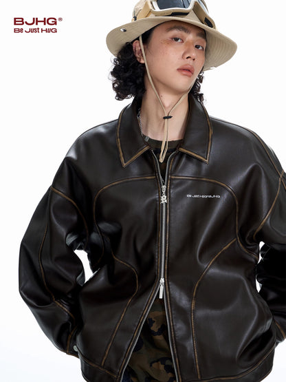 Vintage Distressed PU Leather Jacket WN9748