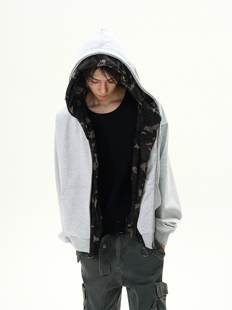 Camouflage Patchwork Zipper Hoodie WN9501