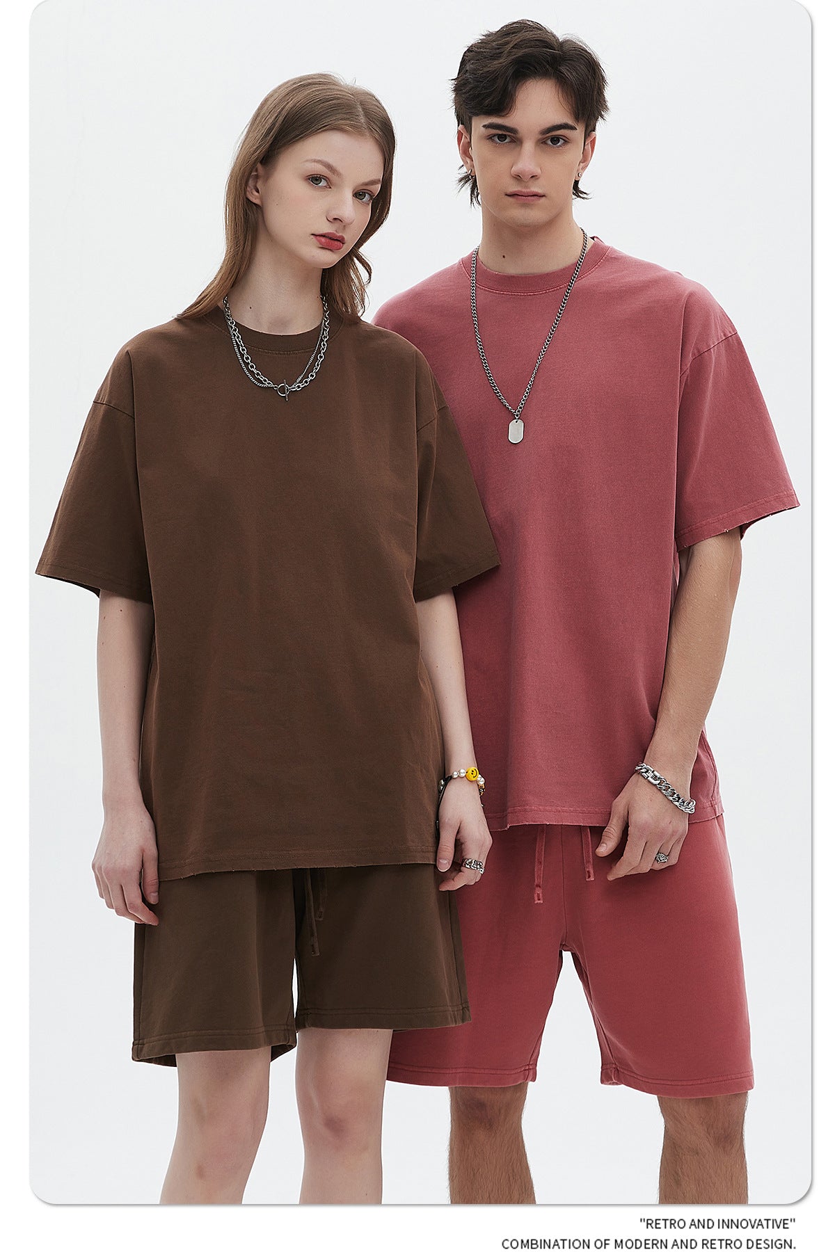 Washed Dyed Oversize Damage Short-sleeve T-shirt & Short Sweatpants Setup WN6630