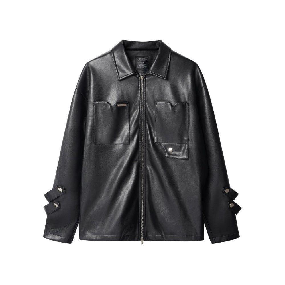Pocket Detail Zipper PU Leather Jacket WN28054