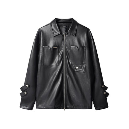 Pocket Detail Zipper PU Leather Jacket WN28054