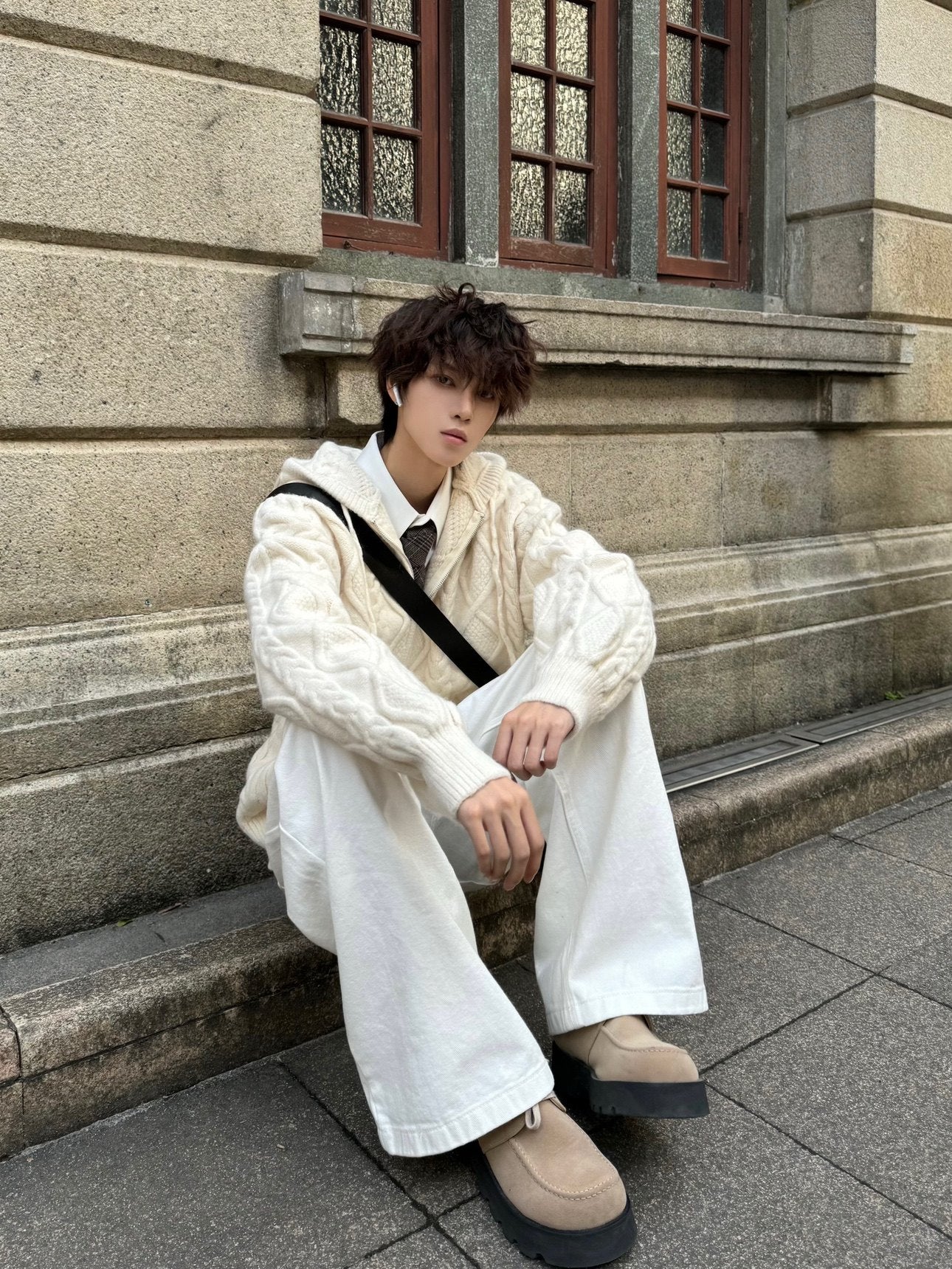 Hooded Cable Knit Oversize Zipper Knit Cardigan WN23152