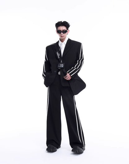 Contrast Color Stripe Tailored Jacket & Wide-leg Trousers Setup WN8121