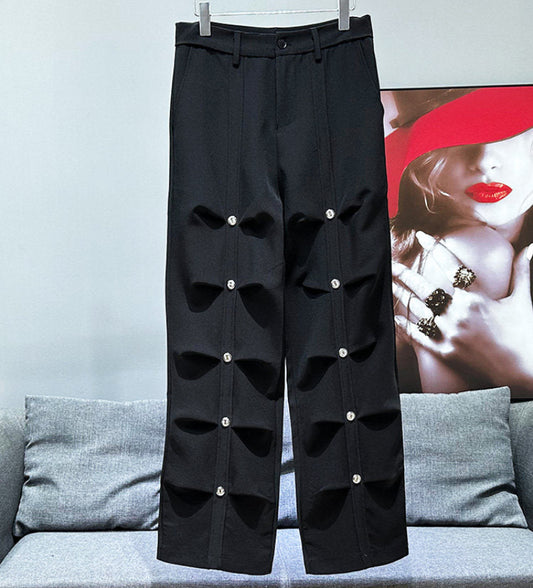 Studs Pleats Straight Trousers WN23899