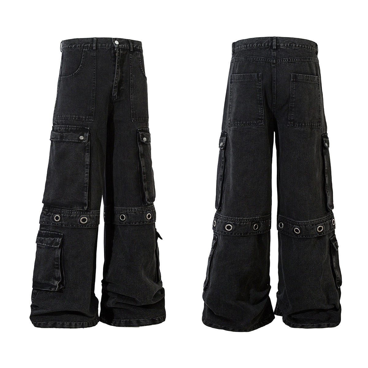 Washed Eyelet Cargo Denim Jeans WN25447