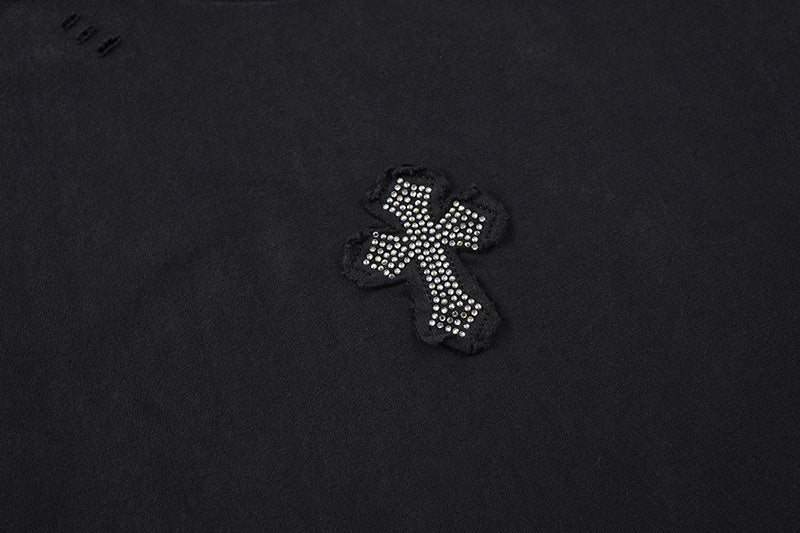 Cross Rhinestone Washed Damage Sleeveless T-Shirt WN25606